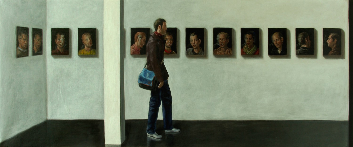 Die Ausstellung, 2010, mixed media auf Leinwand, 100 x 250 cm